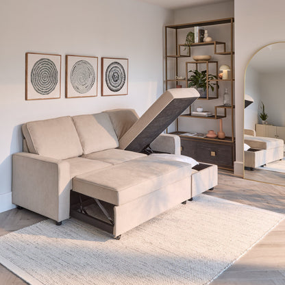 Hugo Pull-Out Corner Sofa Bed - Warm Taupe - Laura James 