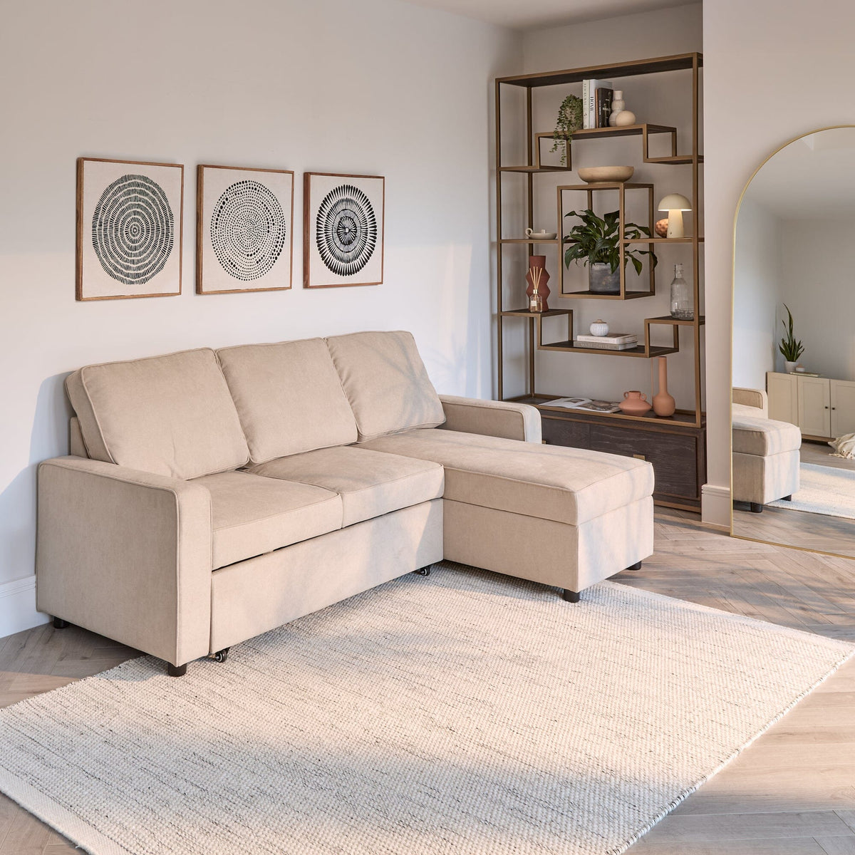 Hugo Pull-Out Corner Sofa Bed - Warm Taupe - Laura James 
