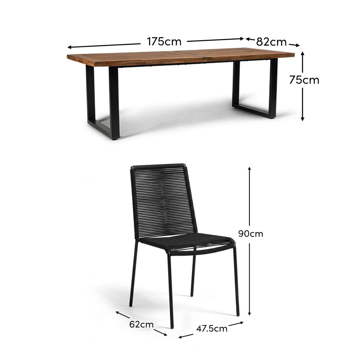 Hali 6 Seater Wooden Garden Dining Set with Ryder Black Chairs - 175cm - Laura James
