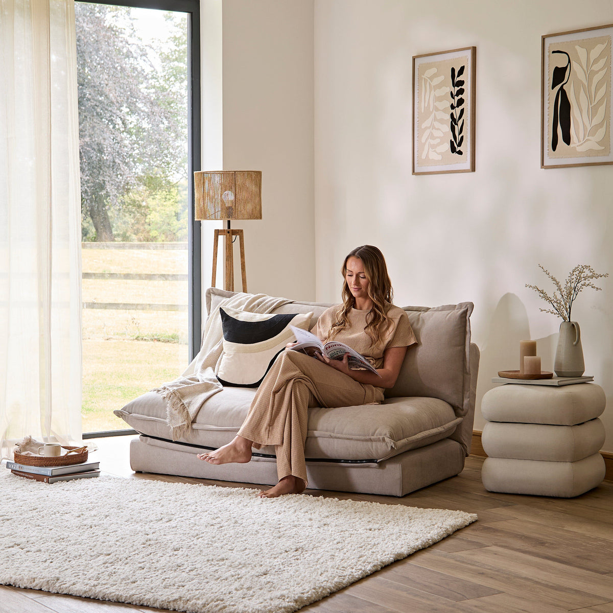 Harlow 2 Seater Double Sofa Bed - Soft Beige - Laura James 