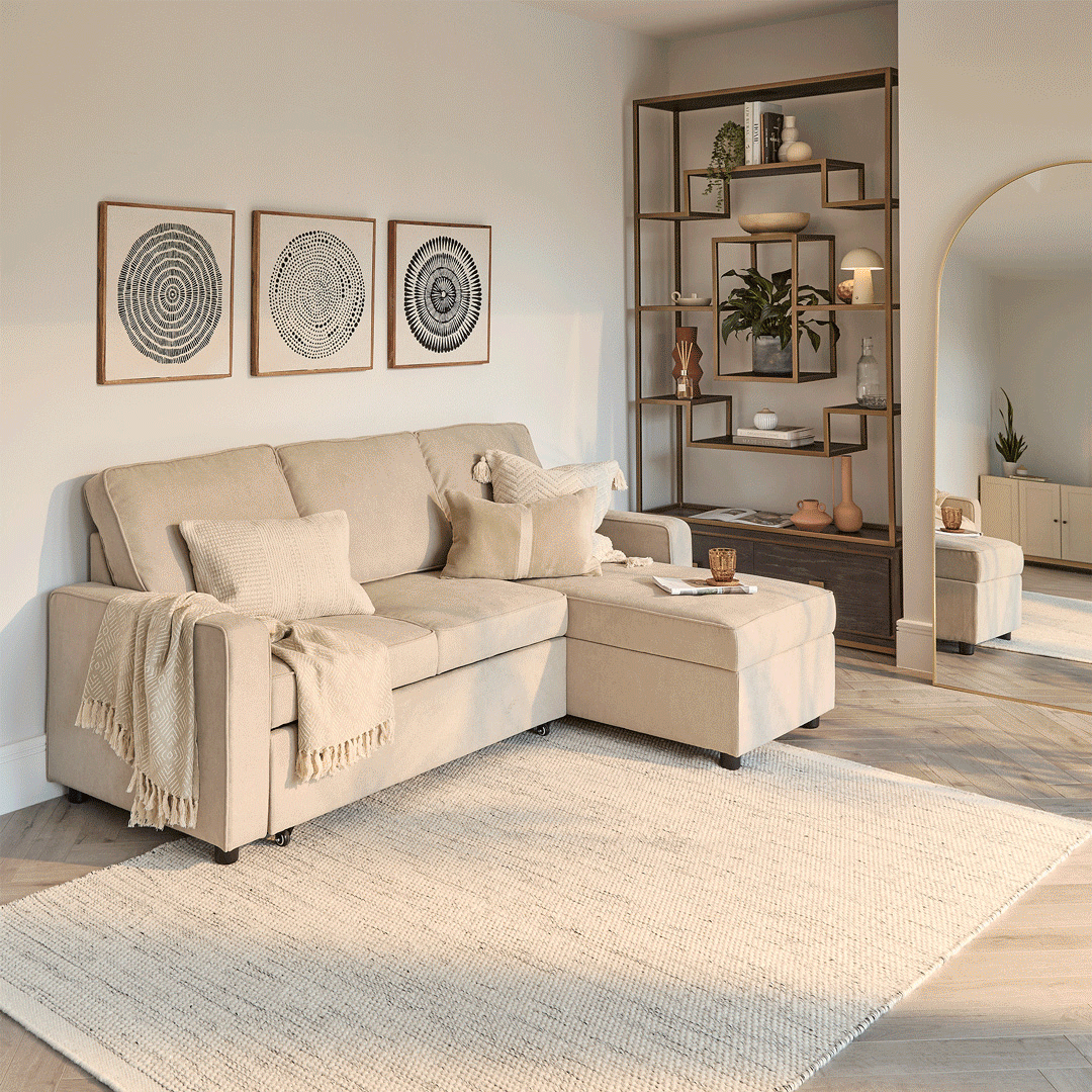 Hugo Pull-Out Corner Sofa Bed - Warm Taupe - Laura James 