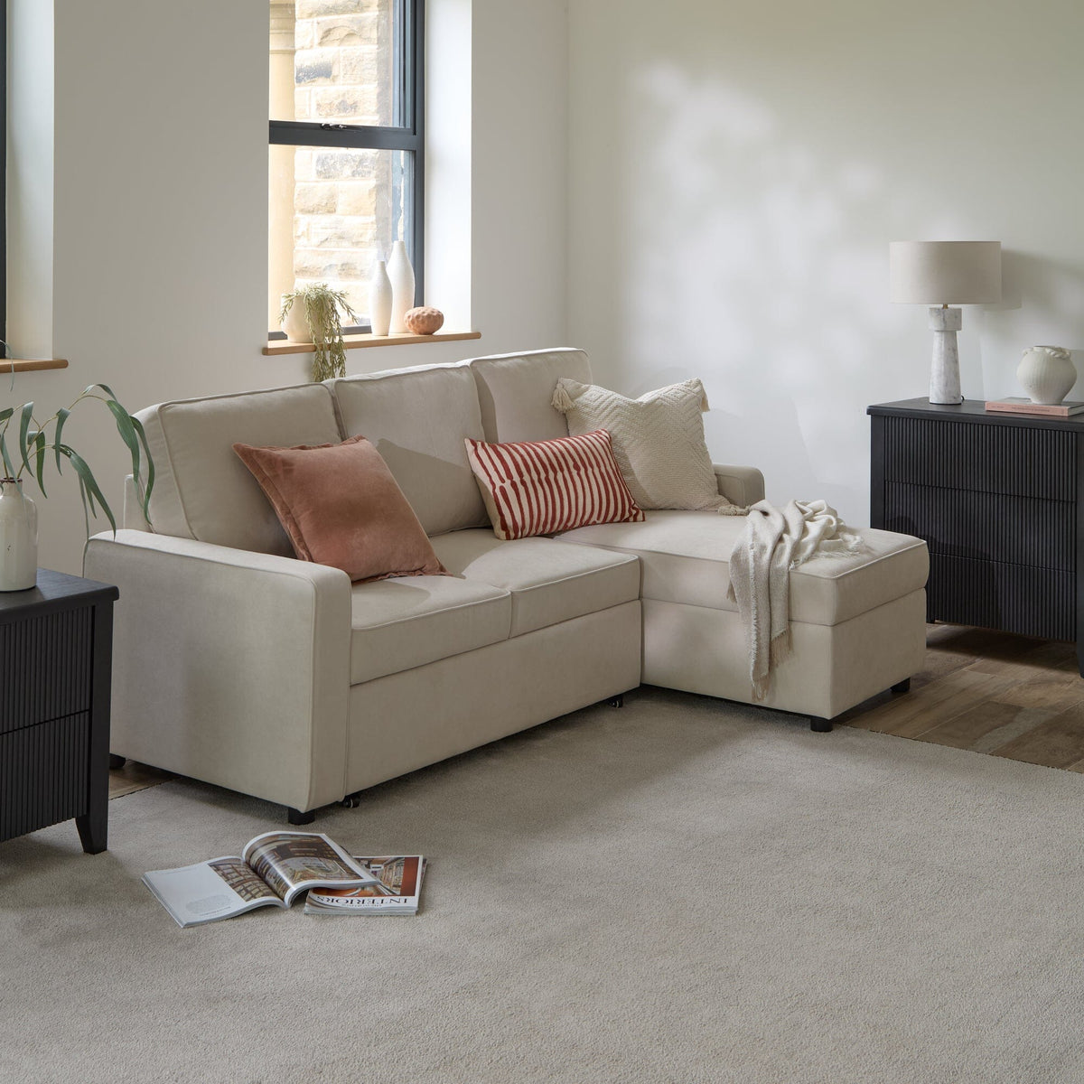 Hugo Corner Sofa Bed with Storage - White