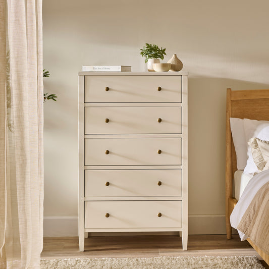 Ivy 5 Drawer Tall Chest of Drawers - Ivory White - Laura James