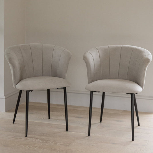 Cleo Soft Beige Dining Chairs - Set of 2 - Black Legs - Laura James 