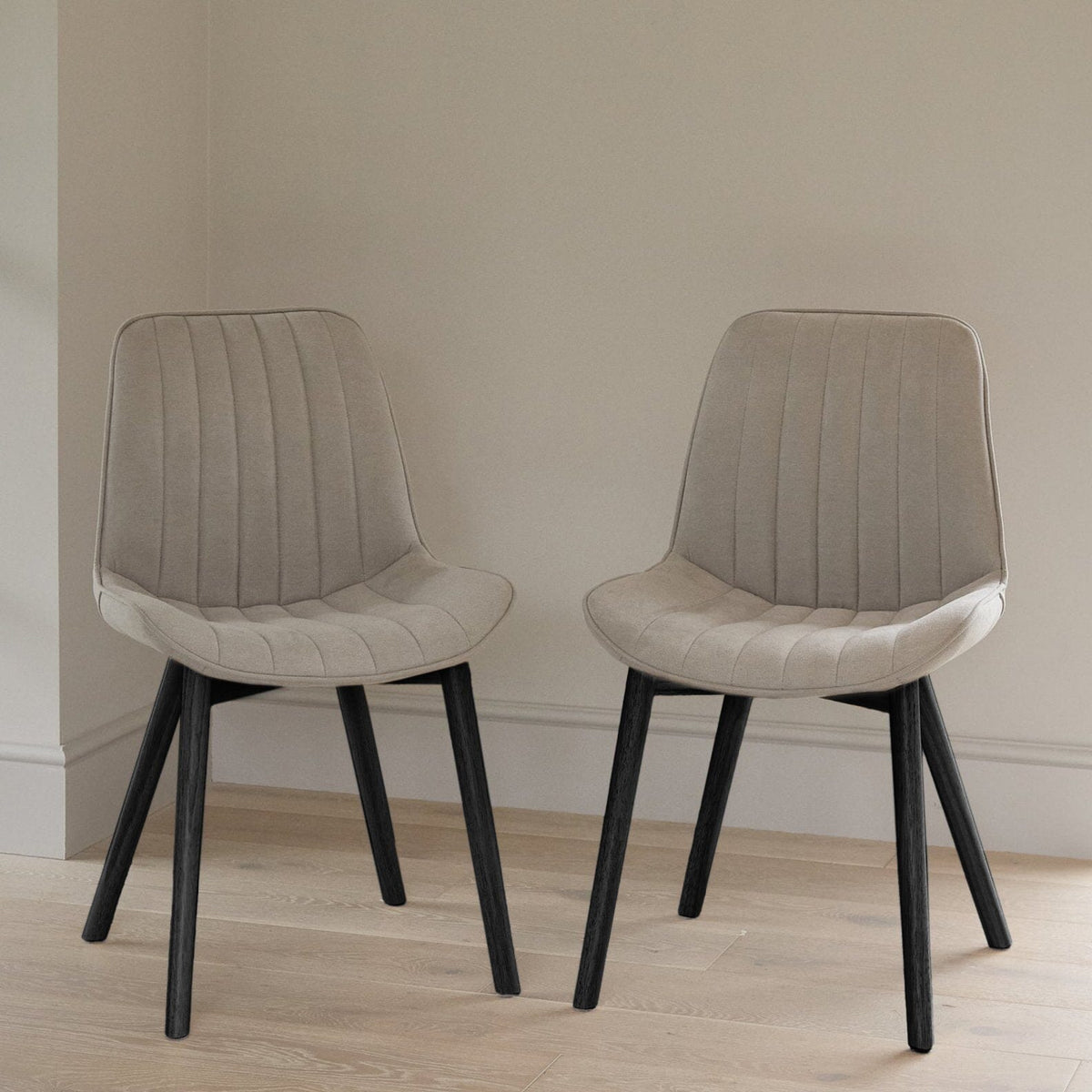  Bella Soft Beige Dining Chairs - Set Of 2 -  Black Legs - Laura James 