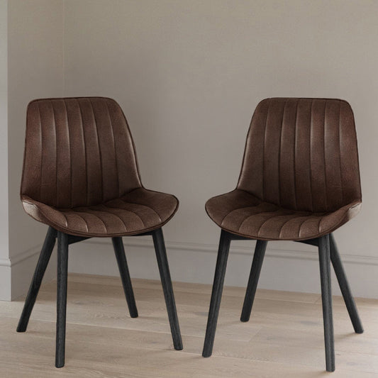 Bella Saddle Brown Dining Chair - Set of 2 - Black Oak Legs - Laura James