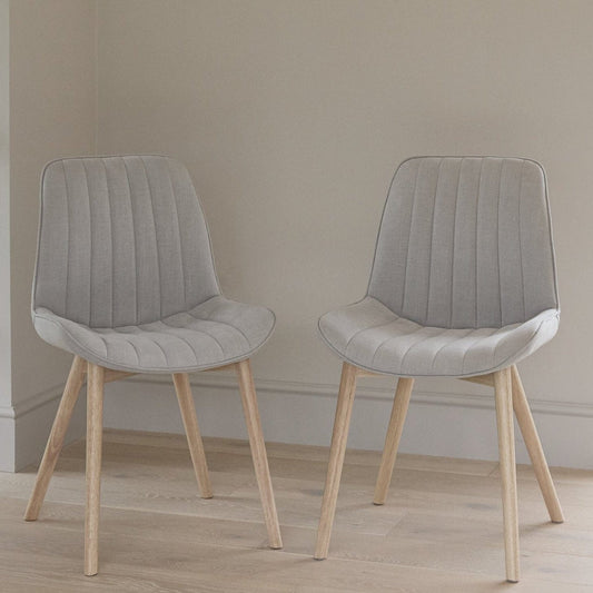 Bella Cloud Grey Dining Chairs -  Set of 2 - Whitewash Oak Legs