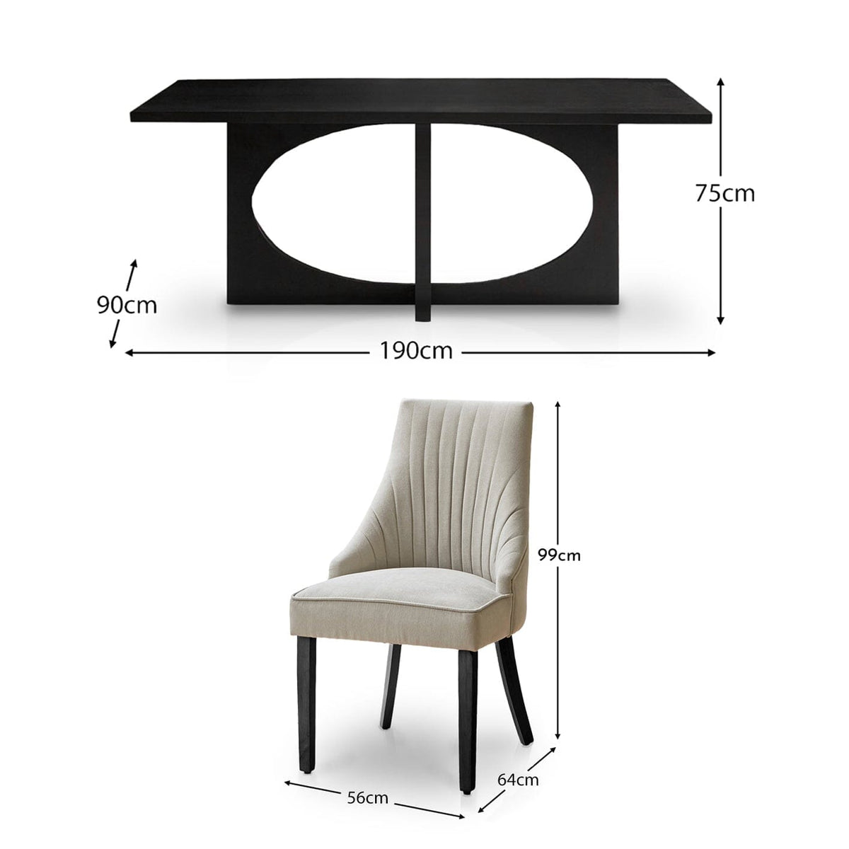Jade 4 Seater Rectangular Jet Black Acacia Wood Dining Table with Soft Taupe Dining Chairs - Laura James 