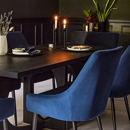 Jade Jet Black Rectangular Acacia Dining Table Set - 6 Seater - Maeve Ink Dining Chairs with Black Legs