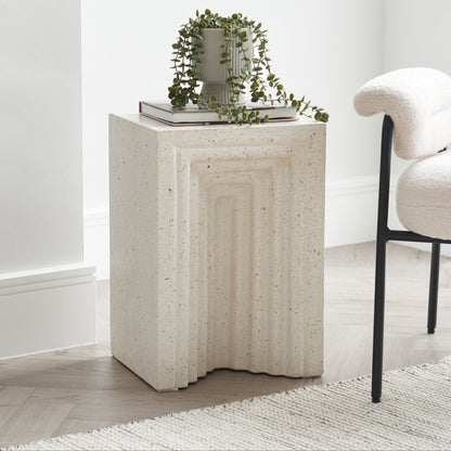Karasi Concrete Rectangular Side Table - Pearl Terrazzo - Laura James