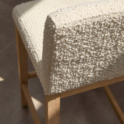 Nolan White Boucle Bar Stool - Whitewash Oak Legs - Laura James