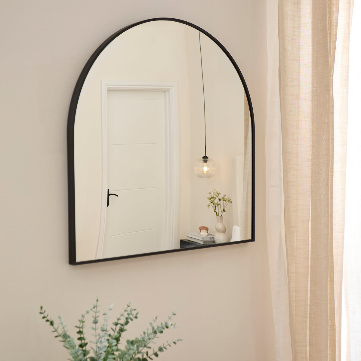Ingham 70x70cm Metal Arch Mirror - Black - Laura James 