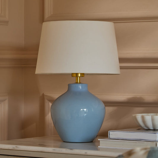 Launton 27cm Ceramic Lamp Base with Coningsby White Shade - 30cm - Laura James 