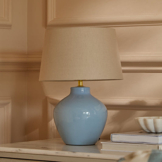 Launton 27cm Ceramic Lamp Base with Coningsby Taupe Shade - 30cm - Laura James