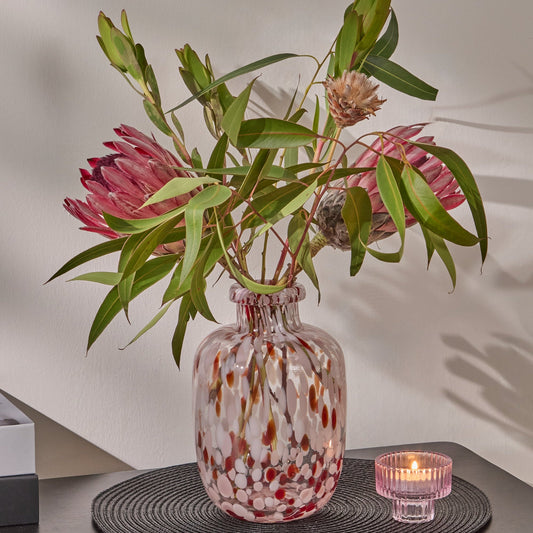 Lazio 20cm Glass Vase, Paprika and Blush Pink Confetti - Laura James
