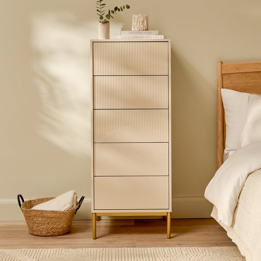 Luella 80cm 5 Drawer Fluted Tallboy - Driftwood