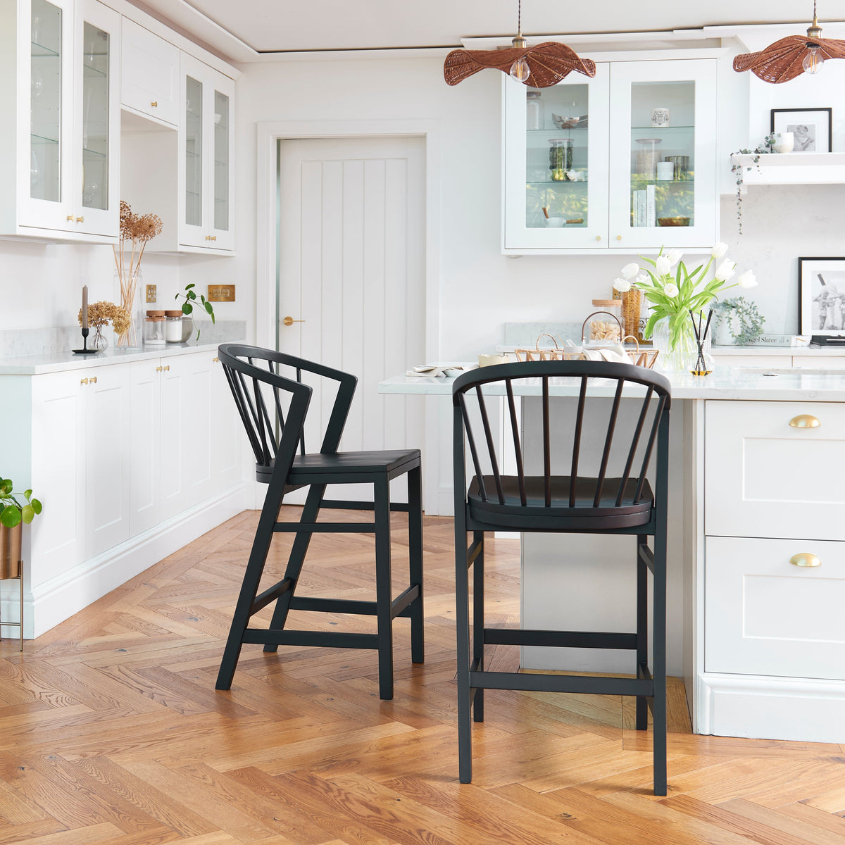 Mabel Black Oak Bar Stools - Set of 2 - Laura James 