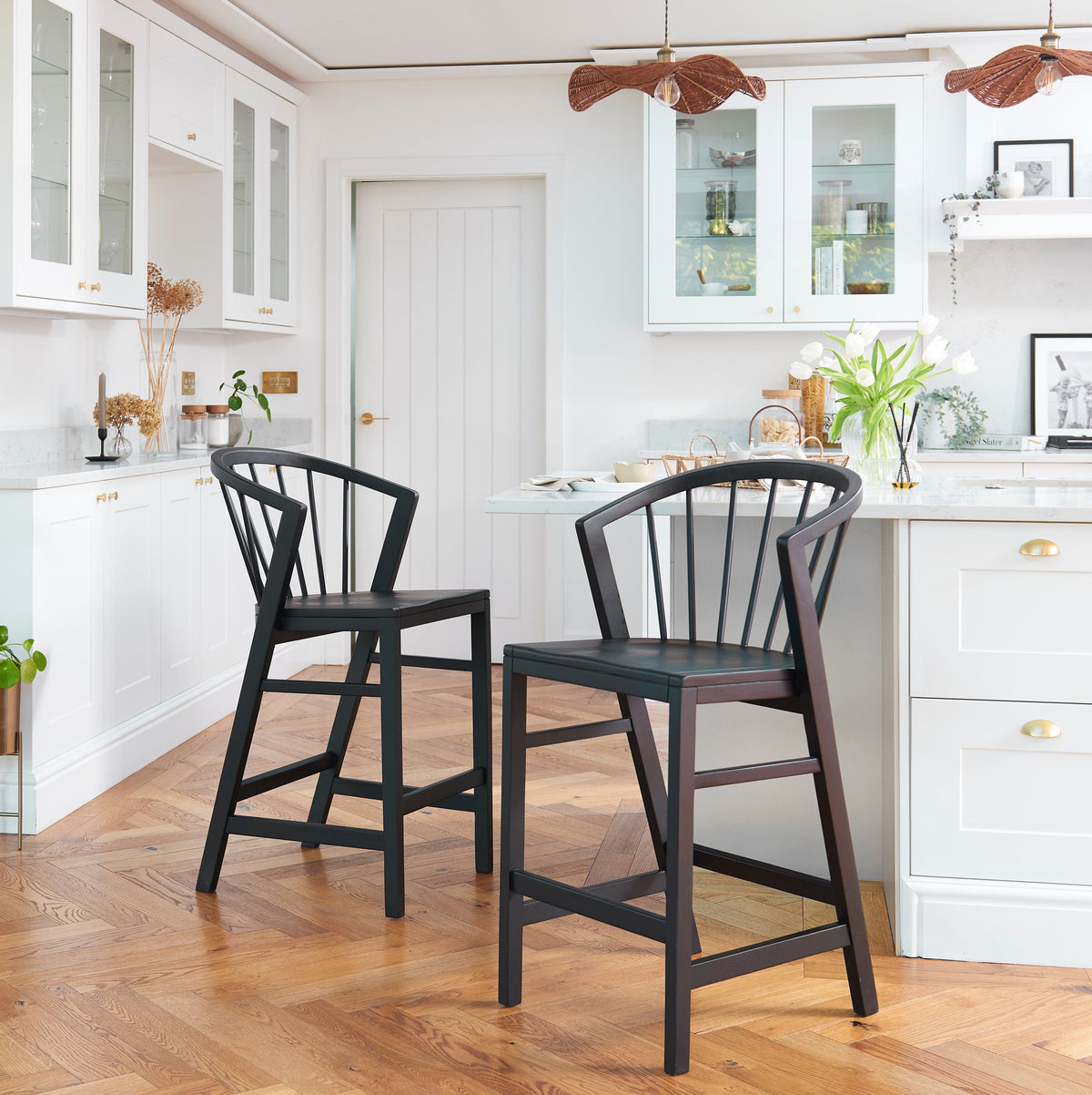 Mabel Black Oak Bar Stools - Set of 2 - Laura James 