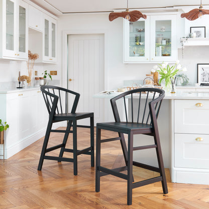 Mabel Black Oak Bar Stools - Set of 2 - Laura James 