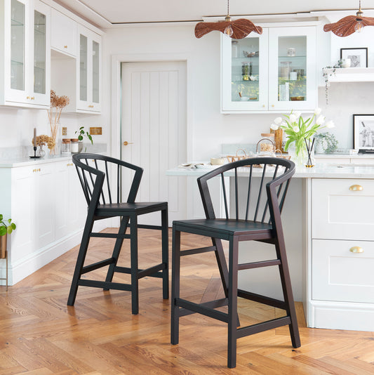 Mabel Black Oak Bar Stools - Set of 2 - Laura James 