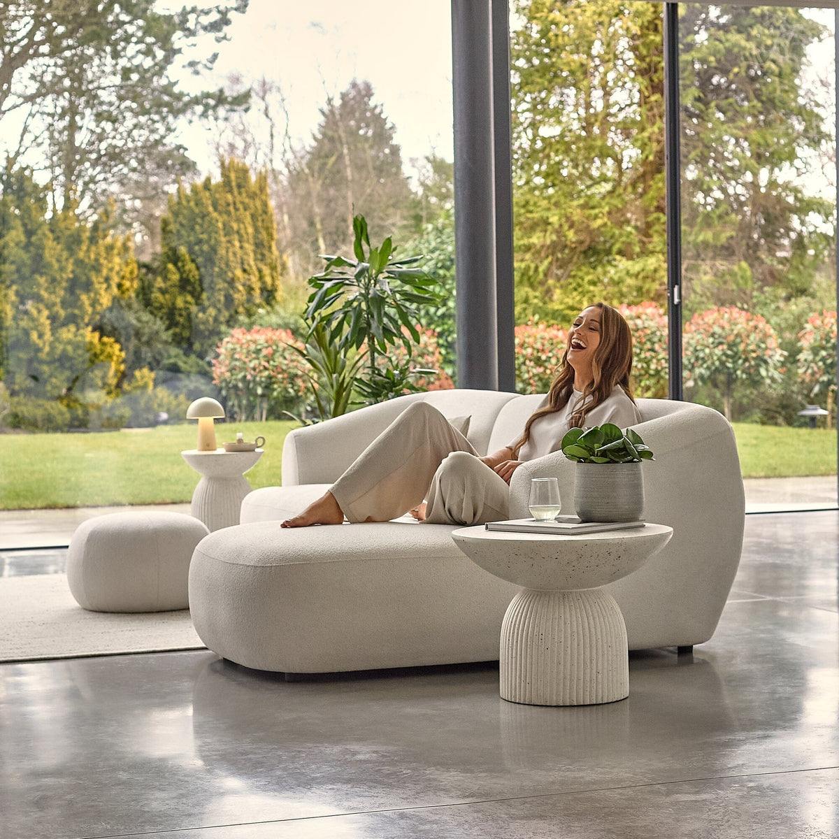 Nathalia Chaise Corner Sofa - Chalk White Boucle - Laura James 