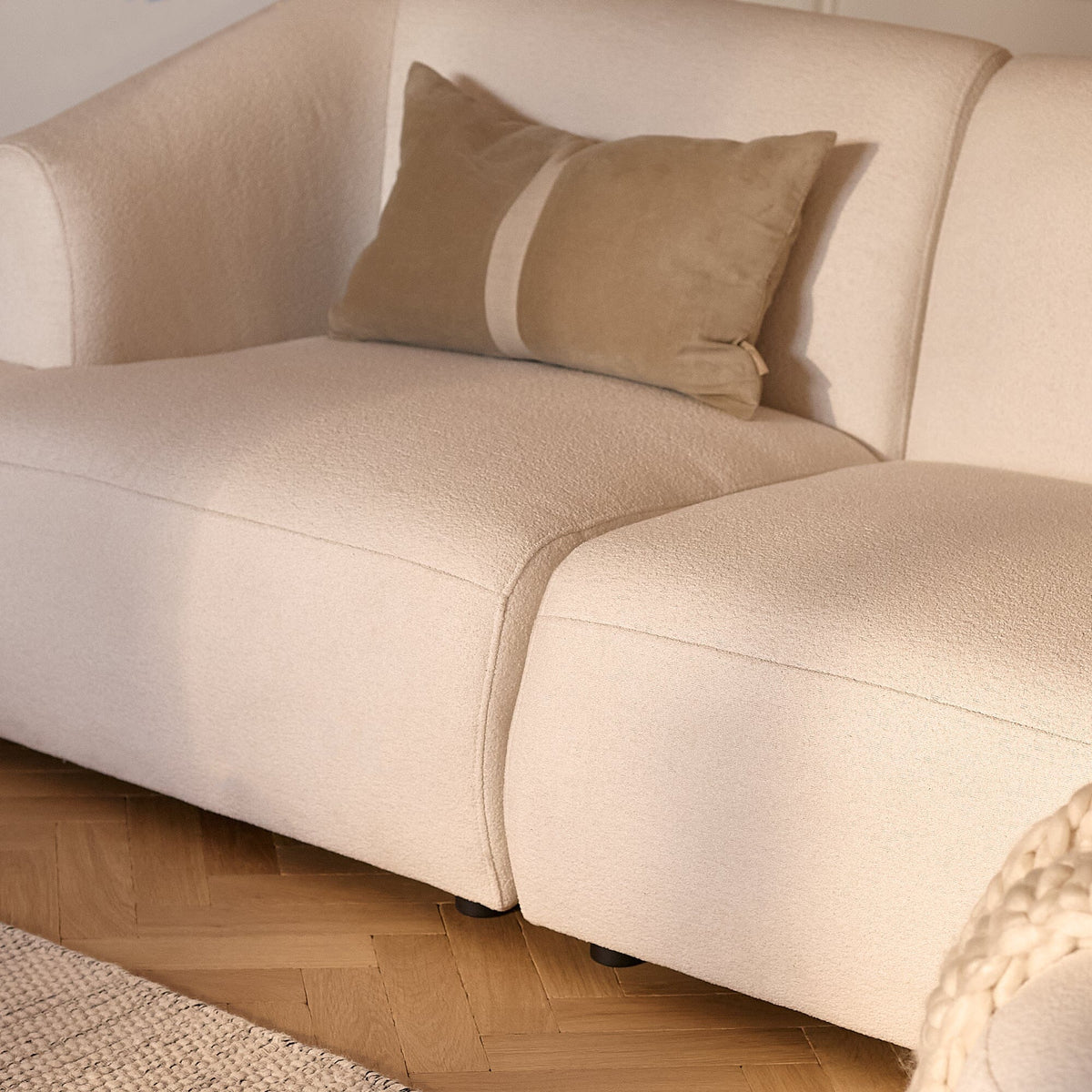Nathalia Chaise Corner Sofa - Chalk White Boucle - Laura James 