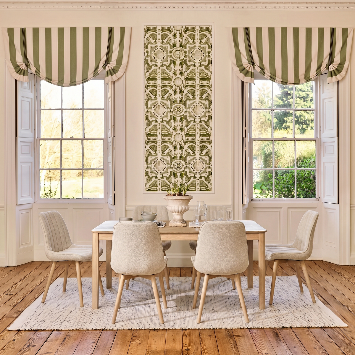 Noah Whitewash Oak Extending Dining Table Set - 6 Seater - Bella Boucle Dining Chairs - Whitewash Legs - Laura James
