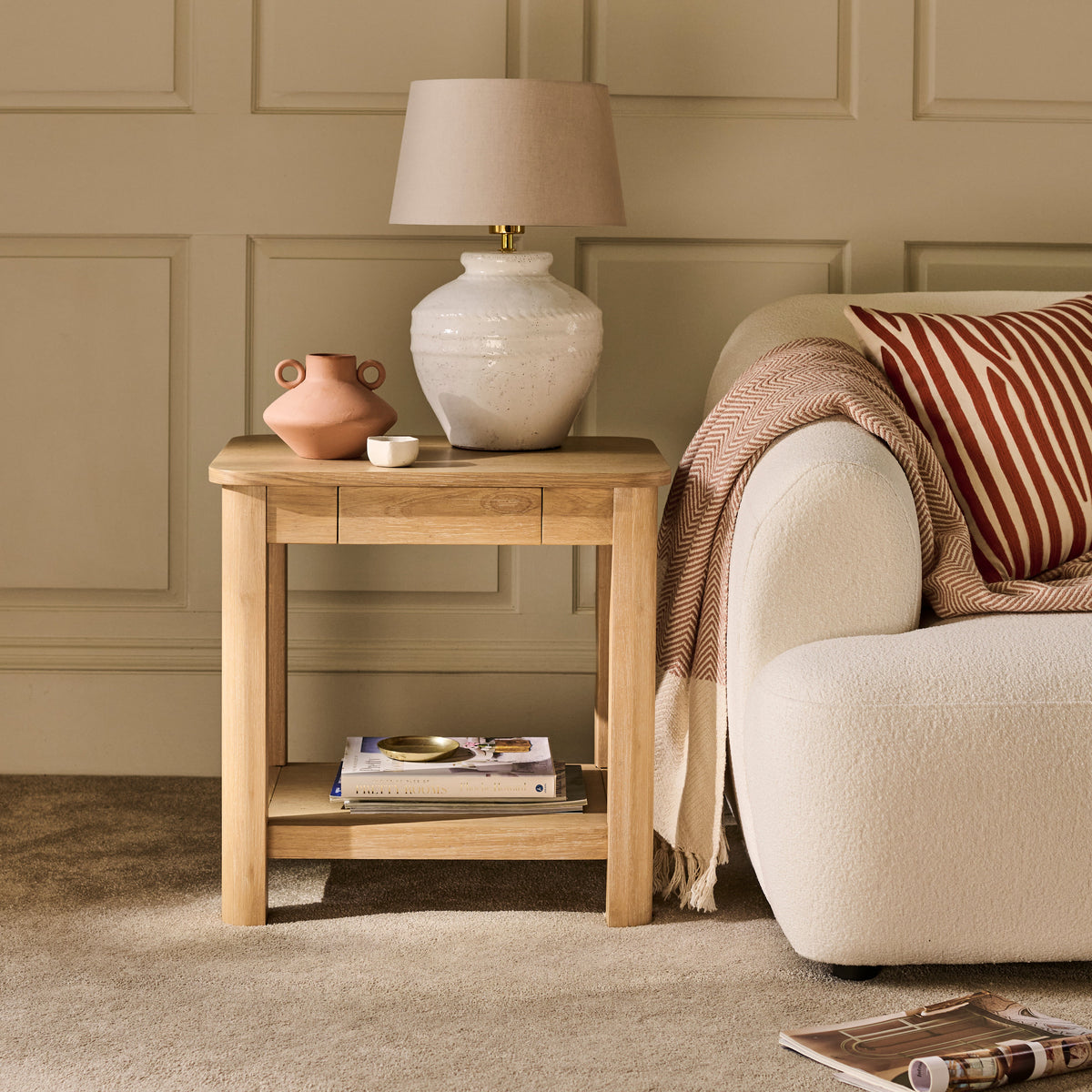 Noah Rectangular Side Table - Whitewash Oak - Laura James