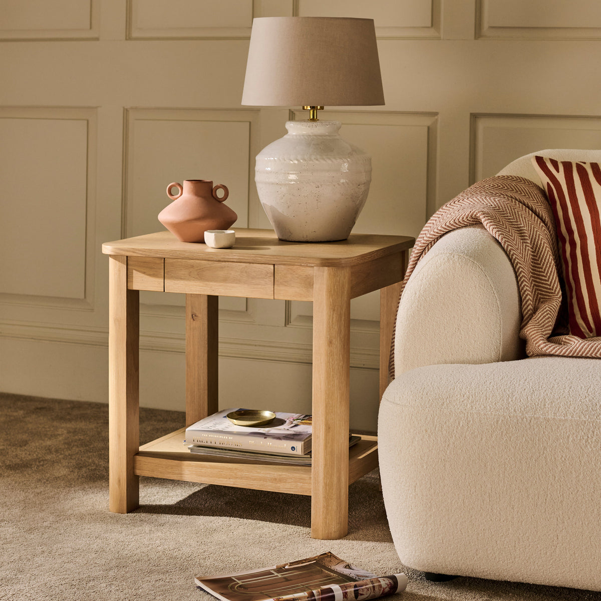 Noah Rectangular Side Table - Whitewash Oak - Laura James