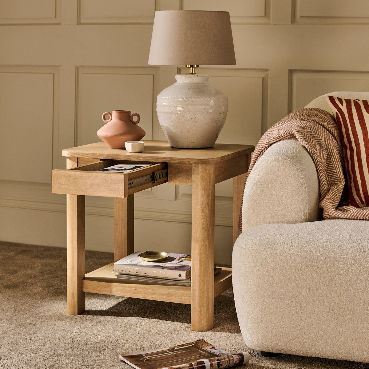 Noah Rectangular Side Table - Whitewash Oak - Laura James