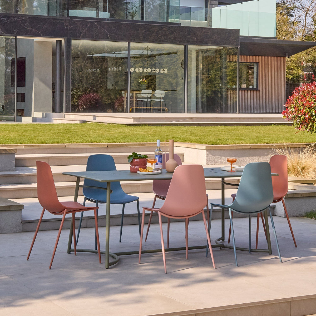 Wilder Metal 6 Seater Garden Table Set with Wren Garden Chairs - Laura James 