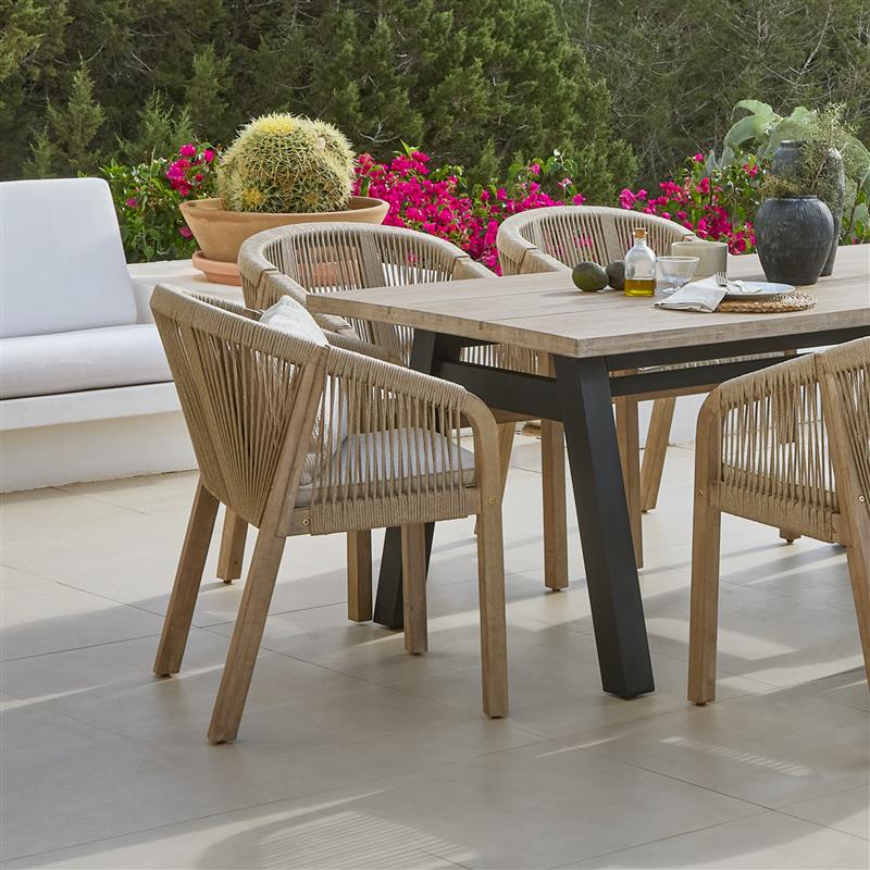 Pale Wooden 6 Seater  Dining Set with Nala Rope Chairs - Laura James