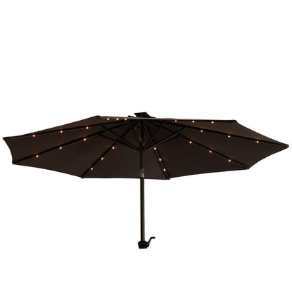 Kemble 6 Seater Rattan Round Dining Set with LED Premium Parasol and Parasol Rain Cover - Grey - Laura James