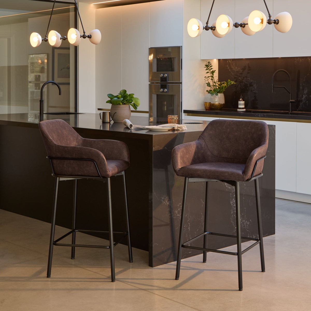 Reagan Saddle Brown Bar Stool - Metal Legs - Laura James 
