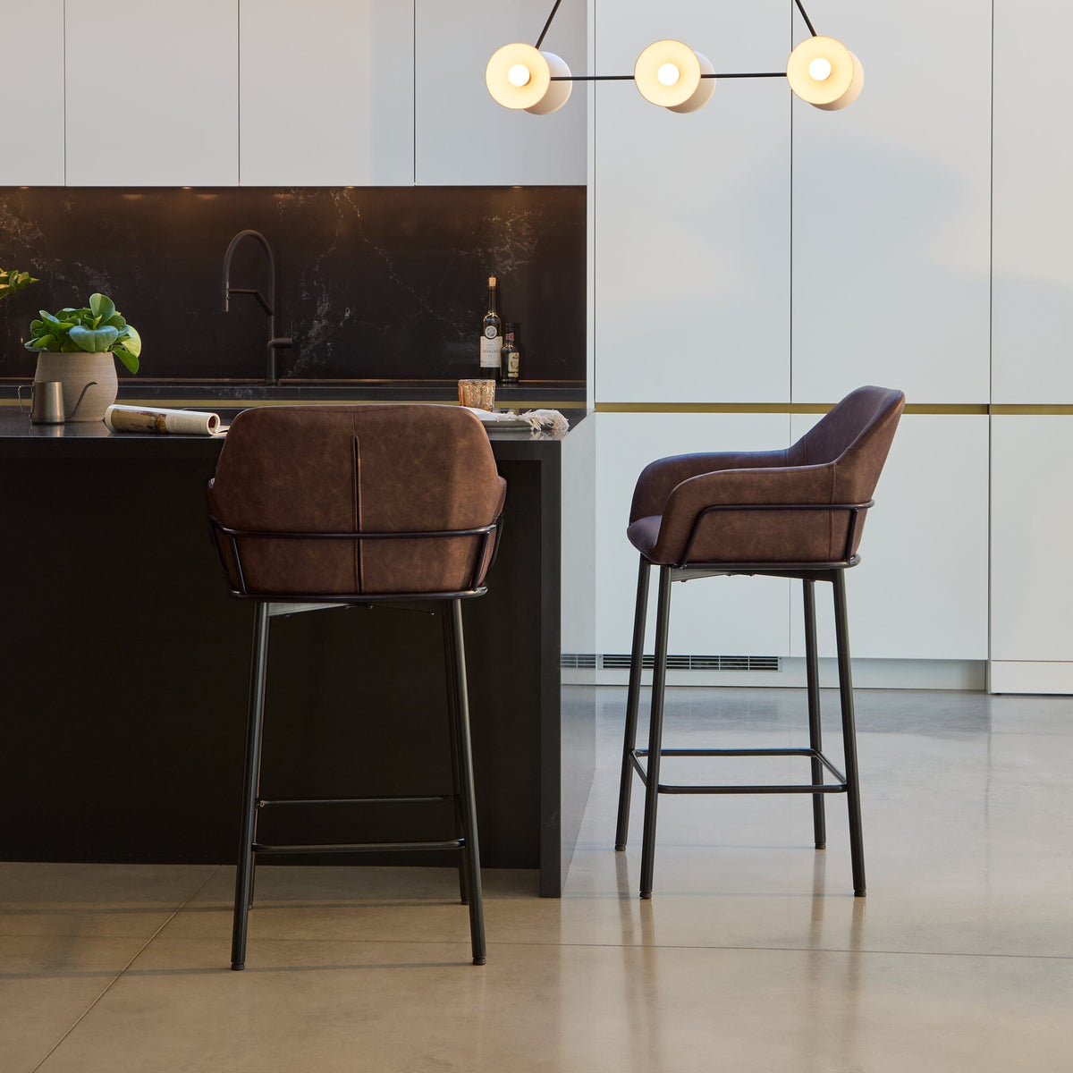 Reagan Saddle Brown Bar Stool - Metal Legs - Laura James 