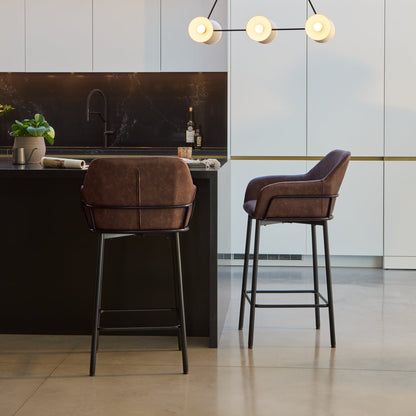 Reagan Saddle Brown Bar Stool - Metal Legs - Laura James 