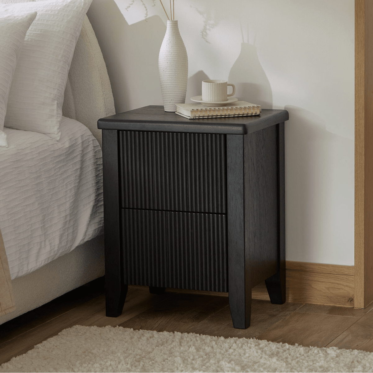 Raleigh Black Oak 2 Drawer Bedside Table - Laura James