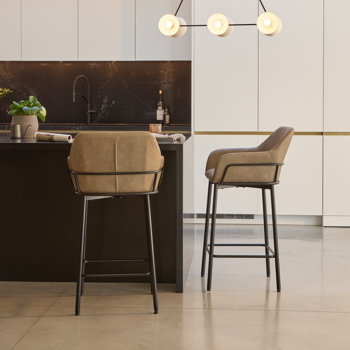 Reagan Almond Brown Bar Stool - Metal Legs - Laura James 