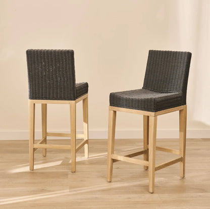 Reid Slate Grey Bar Stools - Set of 2 - Whitewash Mindi Wood Legs - Laura James 