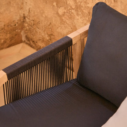 Shiro Wooden Garden Set with 3 Seater Sofa - 2 Shiro Navy Armchairs - Willow Coffee & Side Table