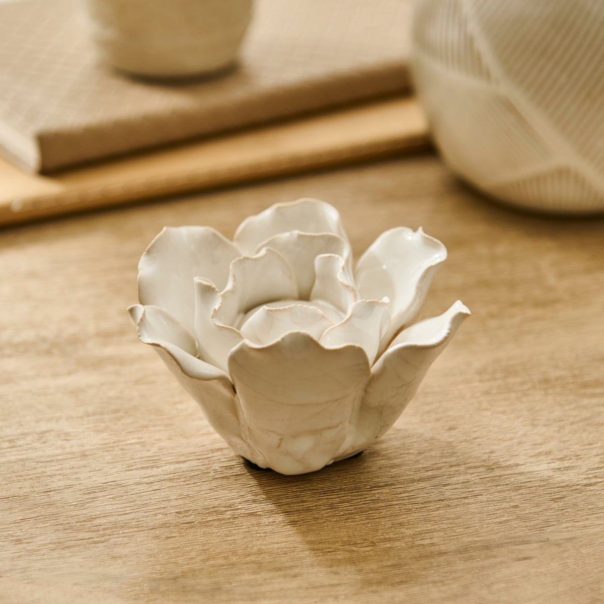 Salema 11cm Ceramic Flower Ornament - Off White