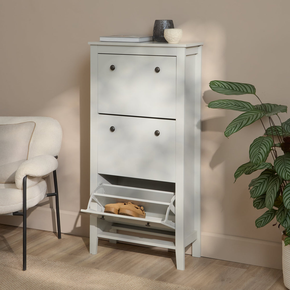 Sandhurst 60cm Three Door Shoe Cabinet - Mist Grey - Laura James