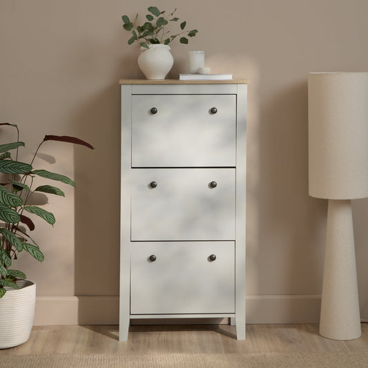 Sandhurst 60cm Three Door Shoe Cabinet - Snow White with Coastal Oak Top - Laura James