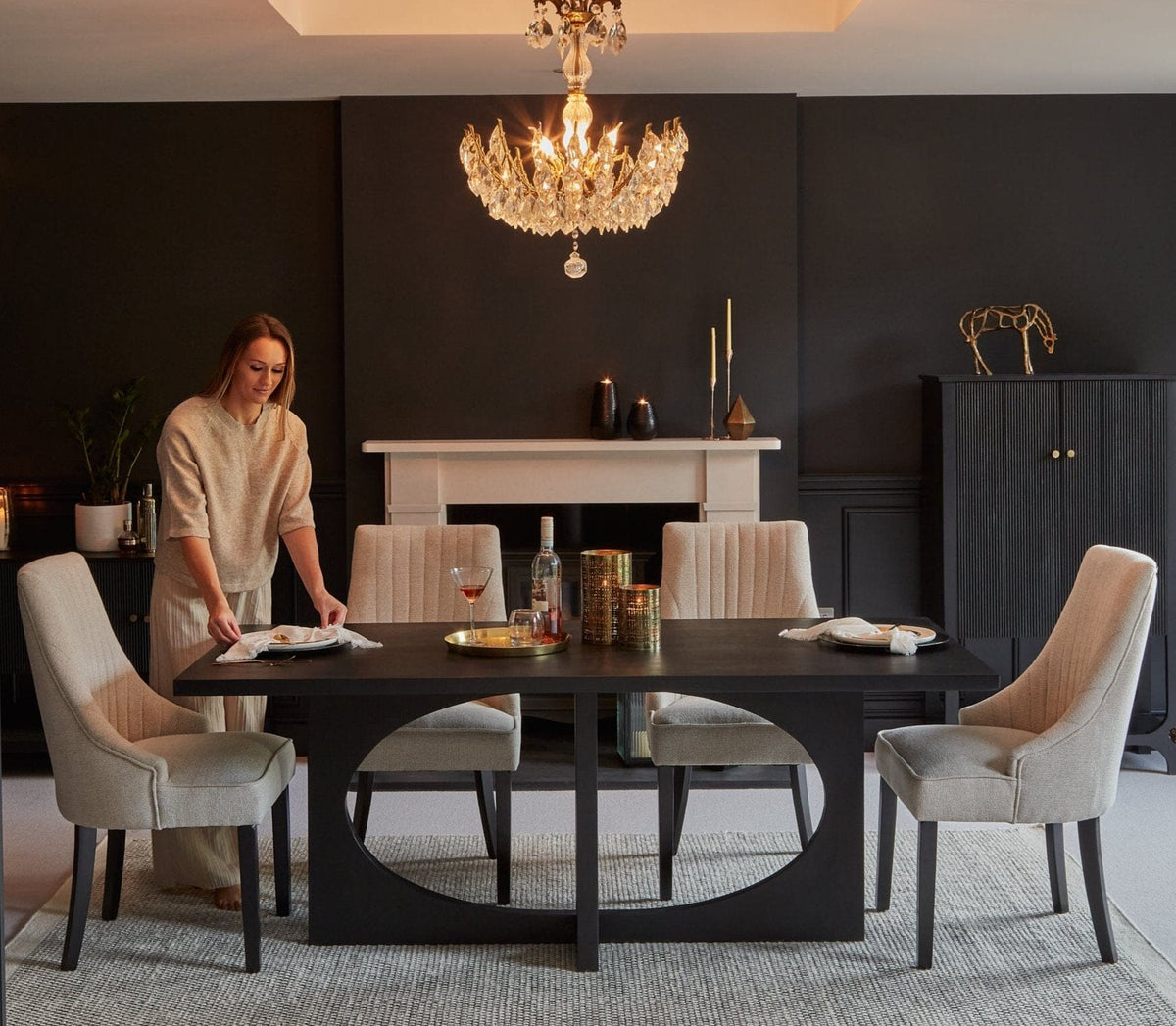 Jade Rectangular Jet Black Acacia Wood Dining Table - Laura James 