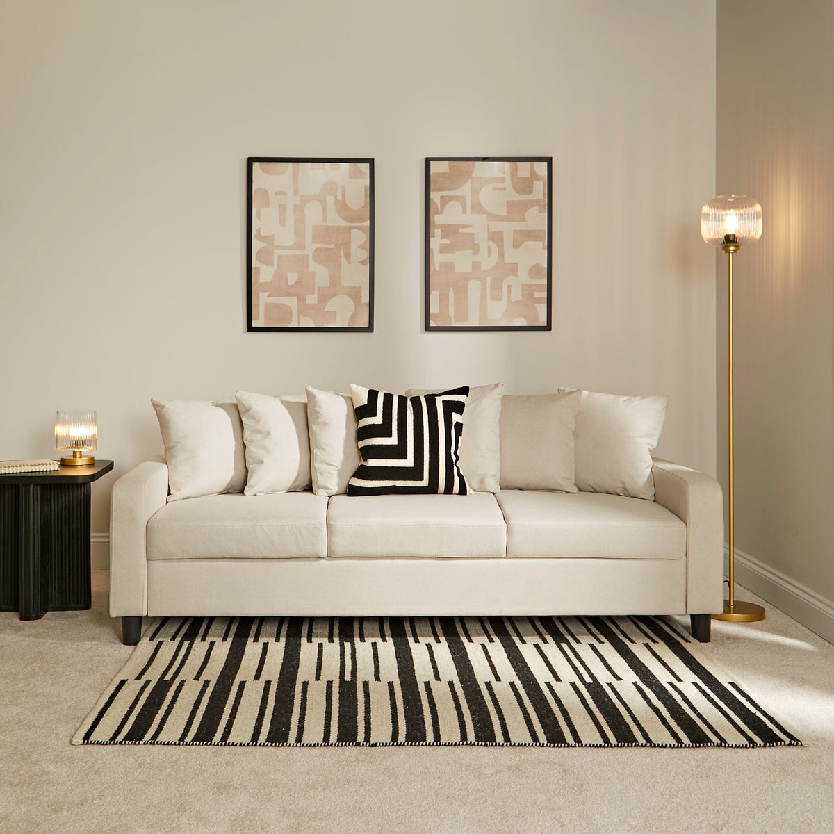 Tracy 3 Seater Sofa - Oatmeal with Black Legs