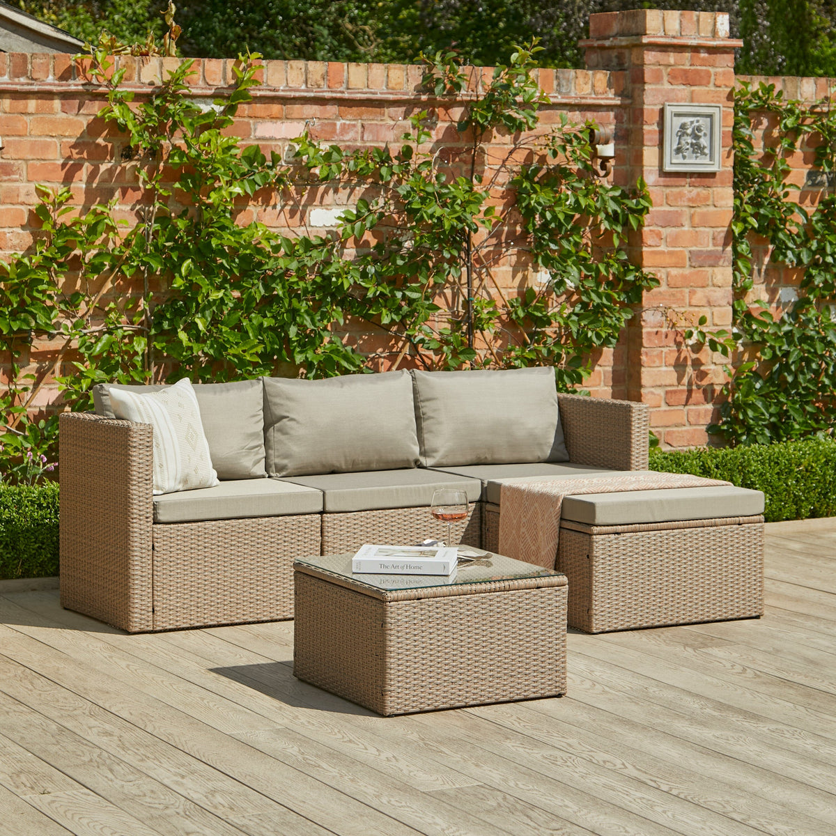 Weston 4 Seater Rattan Garden Corner Sofa Set - Natural Weave - Laura James 