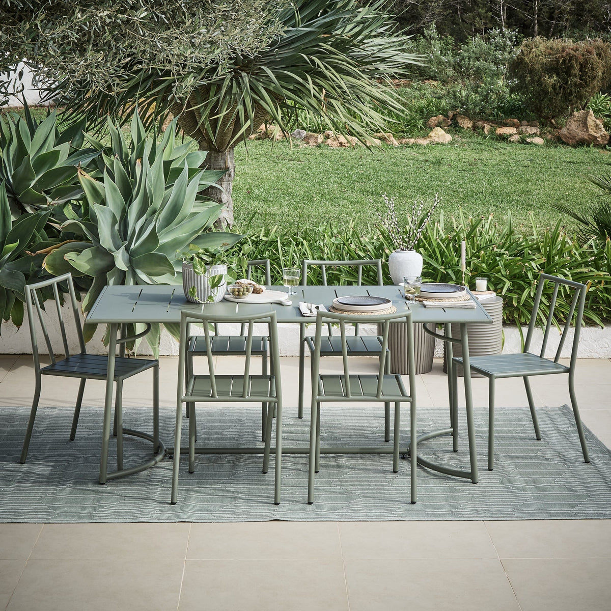 Wilder Rectangular Dining Table Set with 6 x Wilder Dining Chair - Olive Green