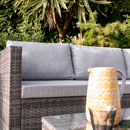 Weston 4 Seater Rattan Corner Sofa Set with LED Cantilever Parasol and Base - Grey Weave