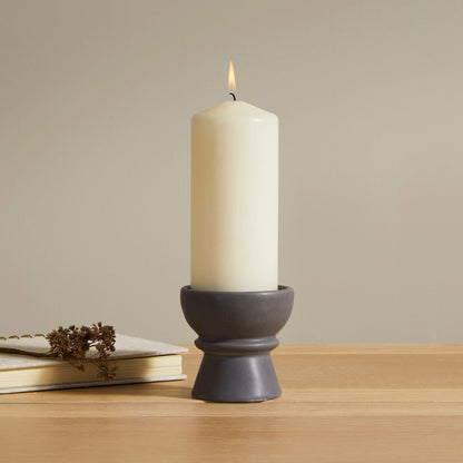 Ackton 9cm Ceramic Pillar Candle Holder - Set of 2 - Grey - Laura James