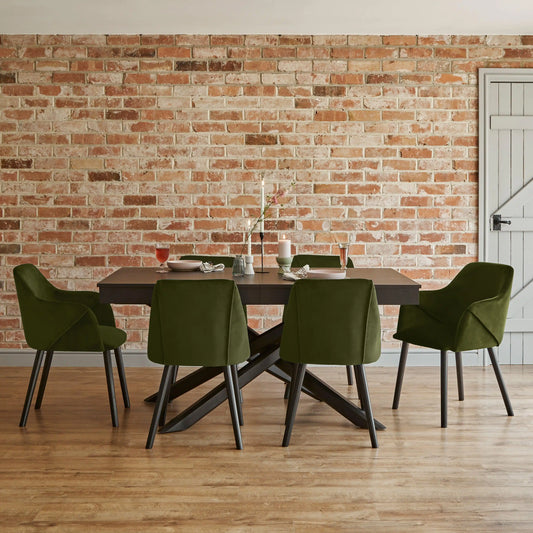 Amelia Black Dining Table Set - 6 Seater - Freya Fern Green Dining Chairs - Black Legs - Laura James 